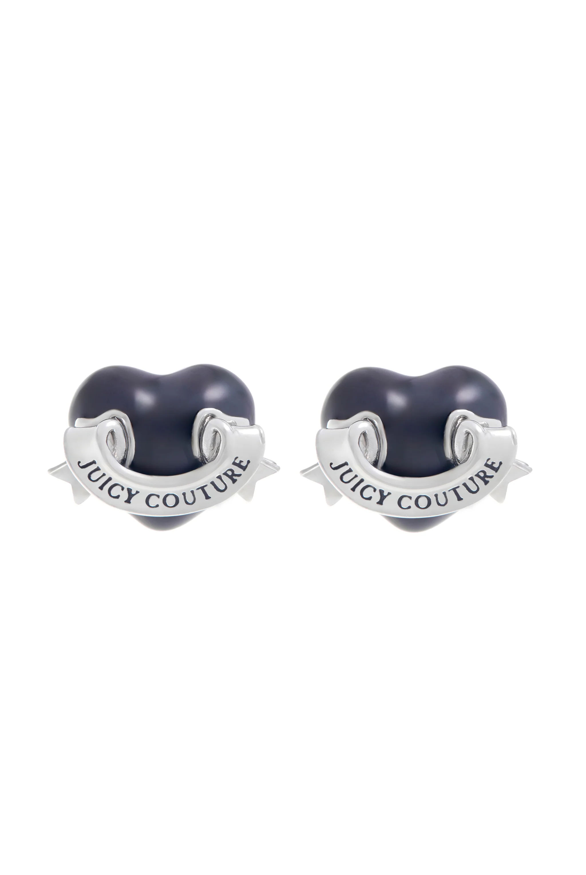 SILVER TONE ENAMEL ICON HEART STUD EARRINGS - Image 4