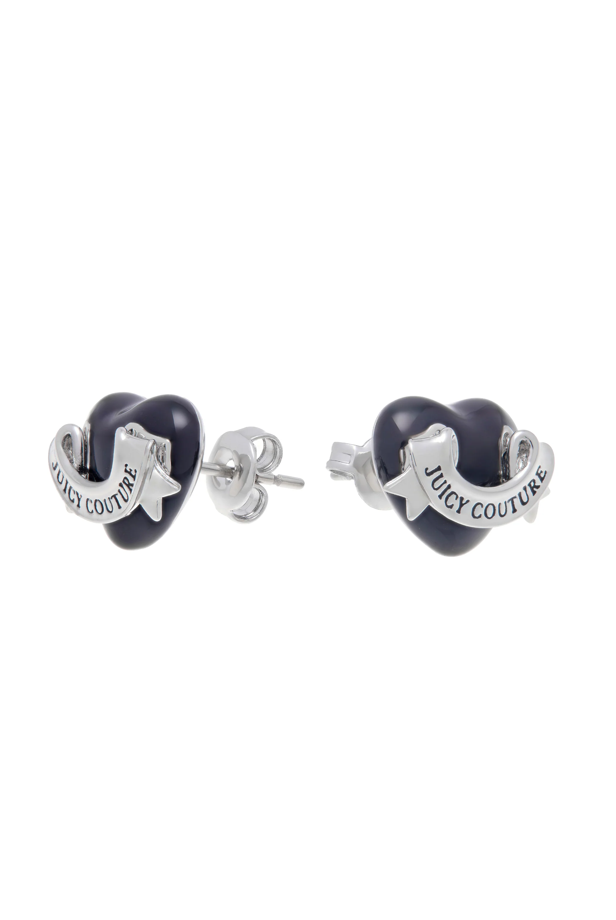 SILVER TONE ENAMEL ICON HEART STUD EARRINGS - Image 5