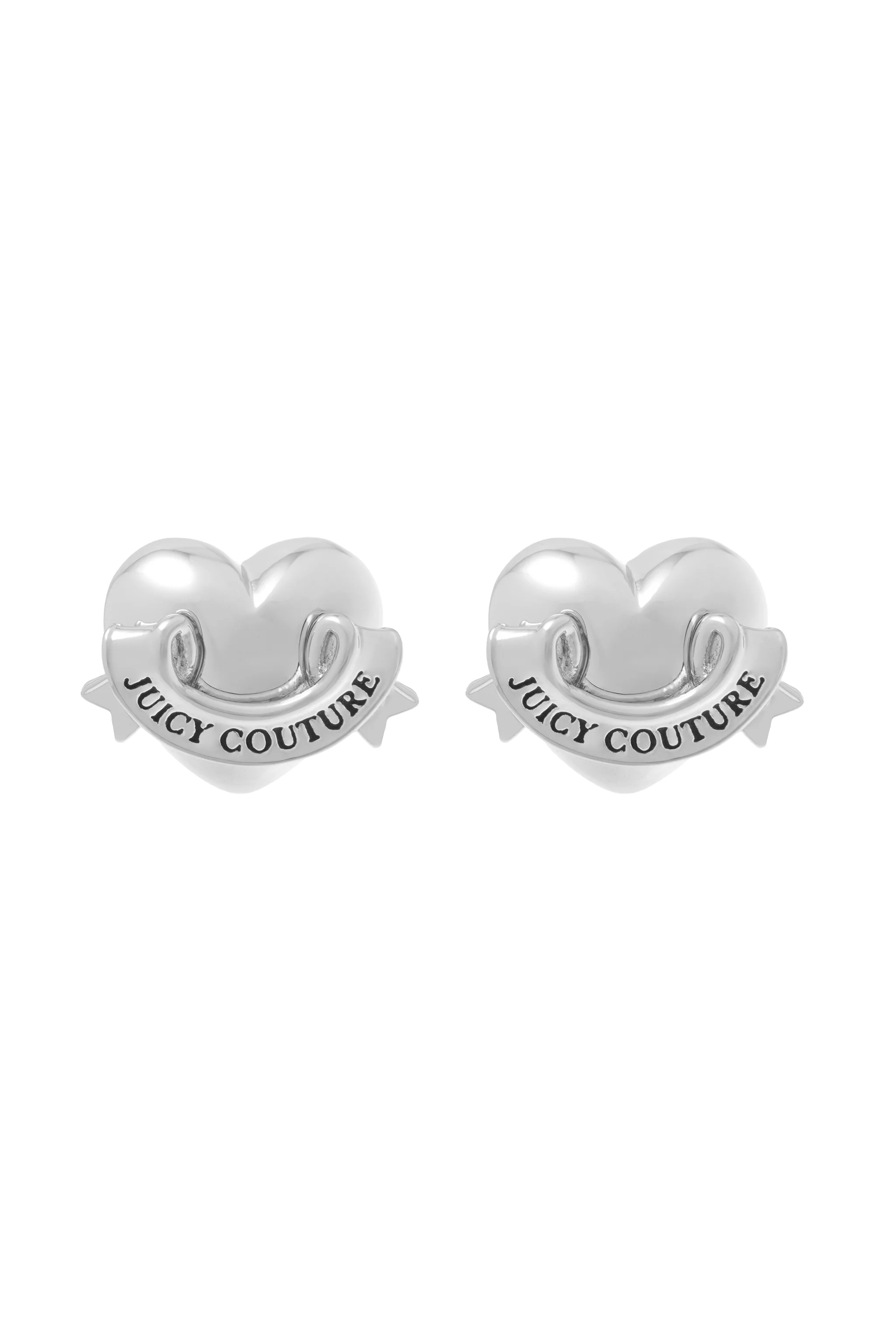SILVER TONE ICON HEART STUD EARRINGS - Image 4