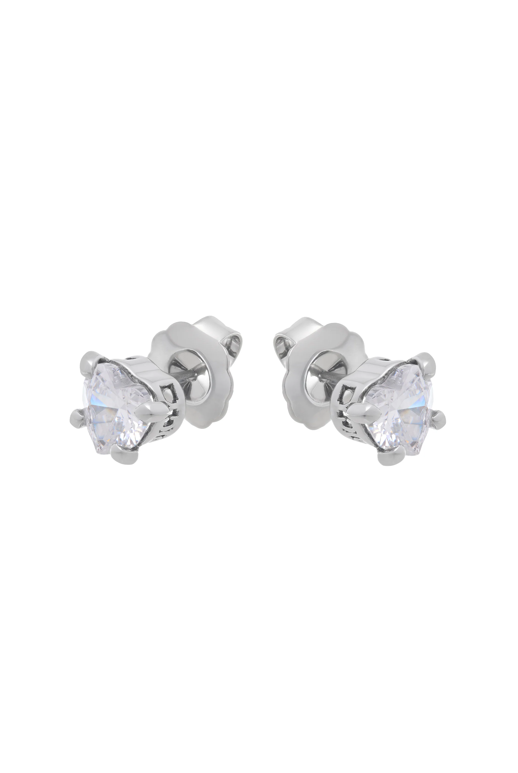 SILVER TONE SOLITAIRE CRYSTAL HEART STUD EARRINGS - Image 4