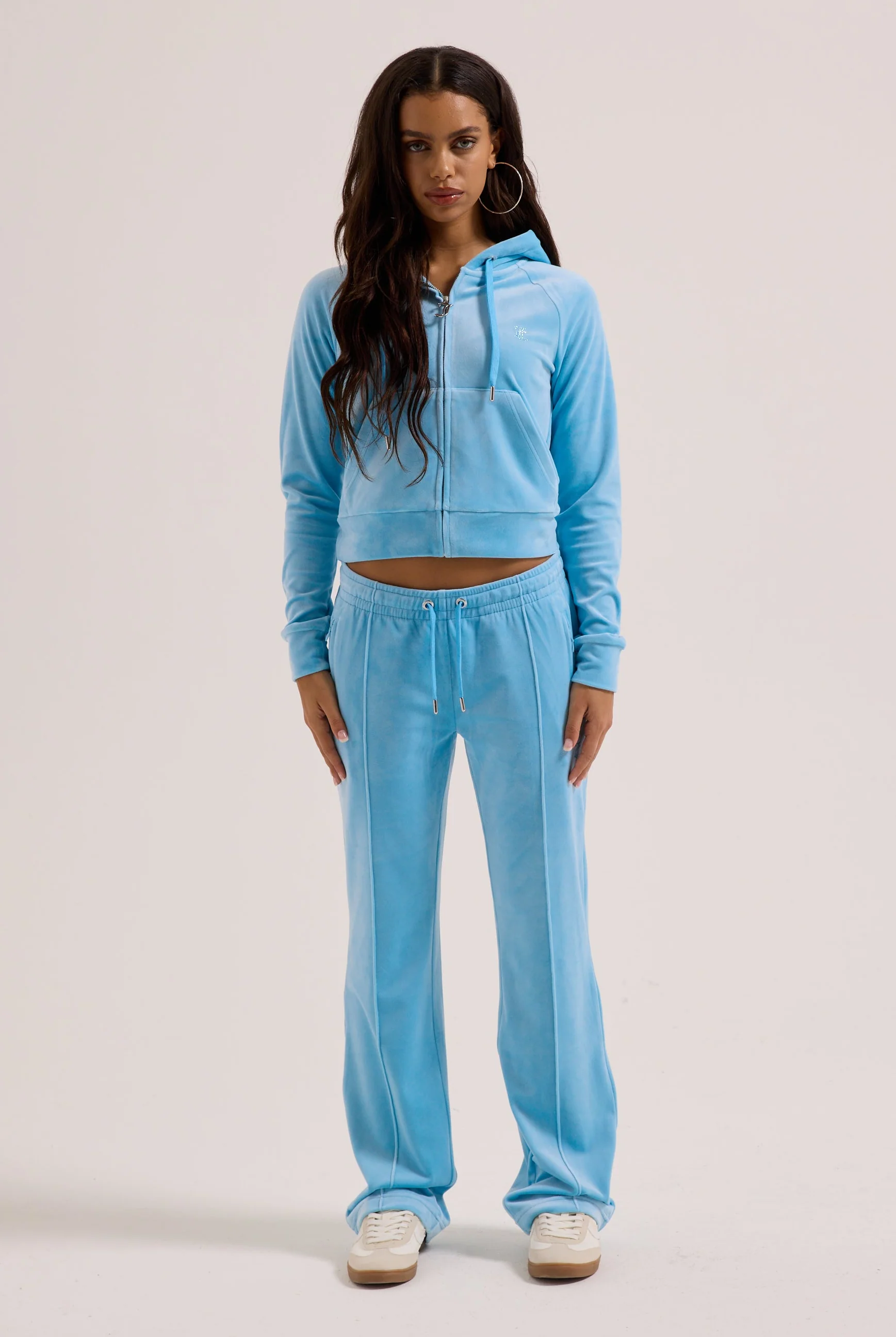 SKY BLUE OUTLINE DIAMANTÉ VELOUR ZIP-THROUGH HOODIE - Image 3
