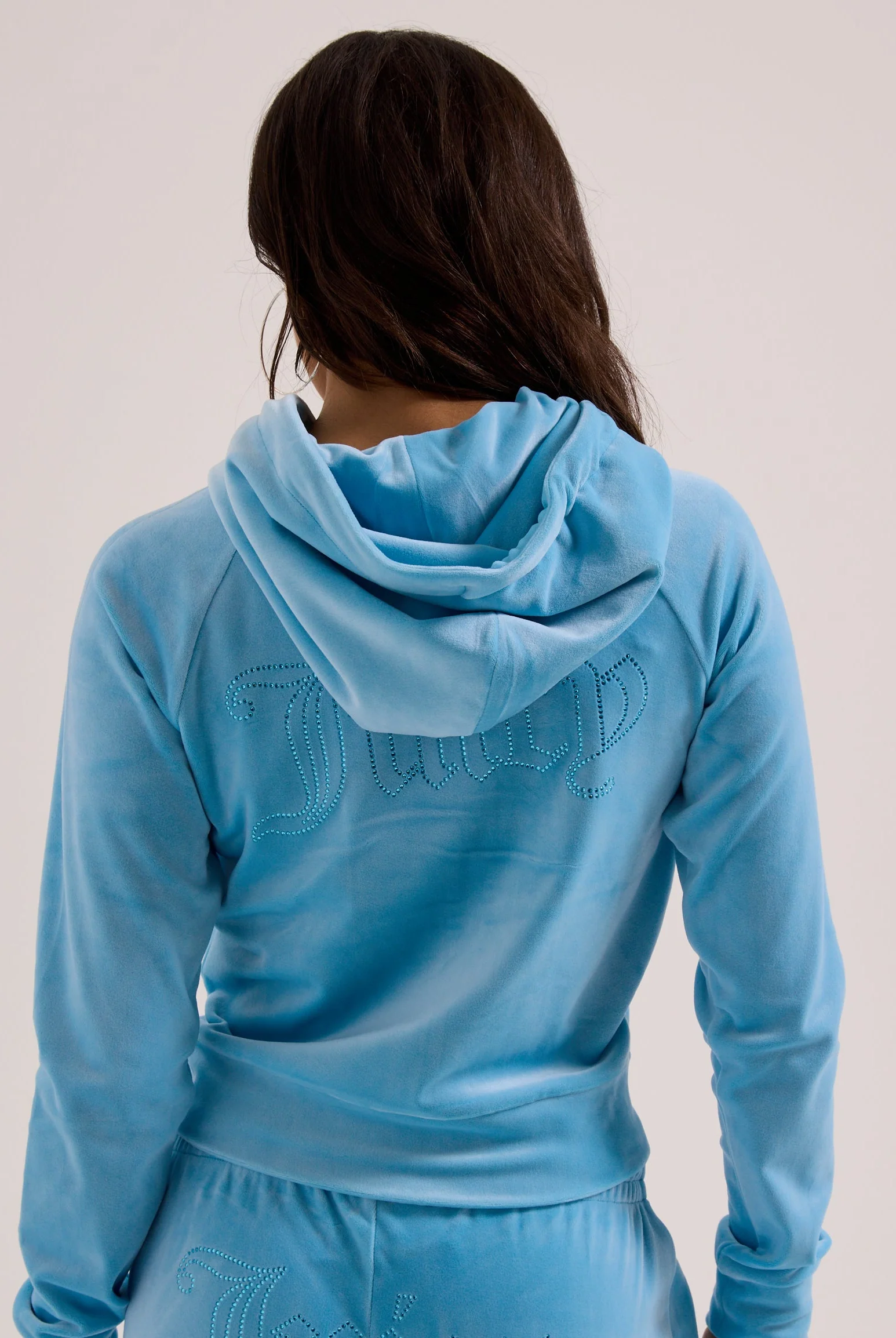 SKY BLUE OUTLINE DIAMANTÉ VELOUR ZIP-THROUGH HOODIE - Image 5