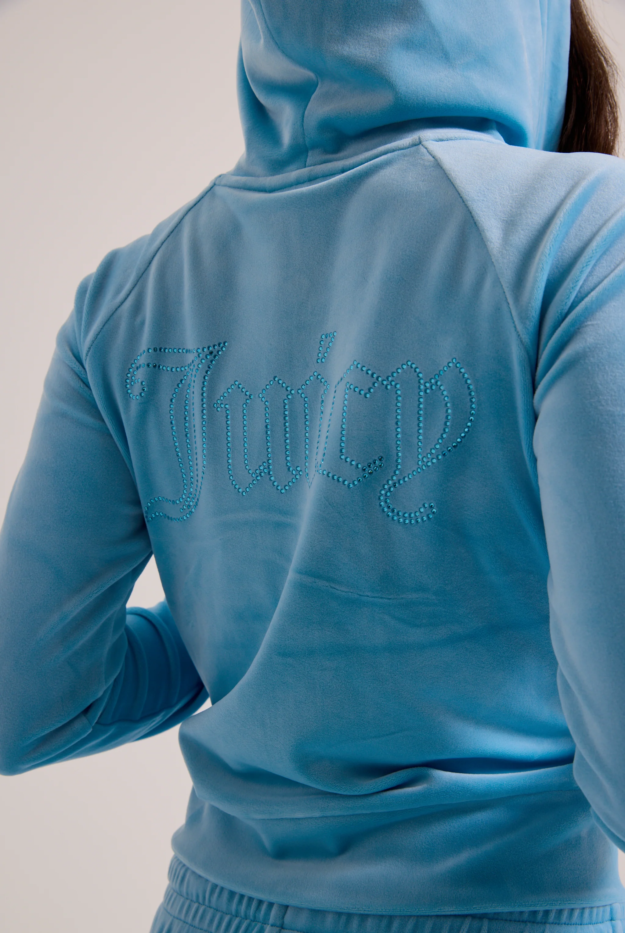 SKY BLUE OUTLINE DIAMANTÉ VELOUR ZIP-THROUGH HOODIE - Image 8