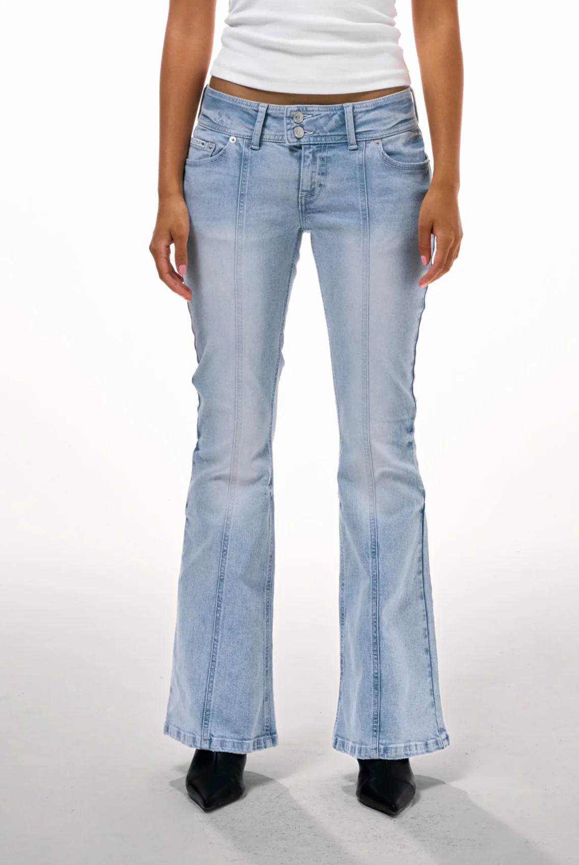 LIGHT WASH LOW RISE FLARED EMBROIDERED JEANS - Image 8
