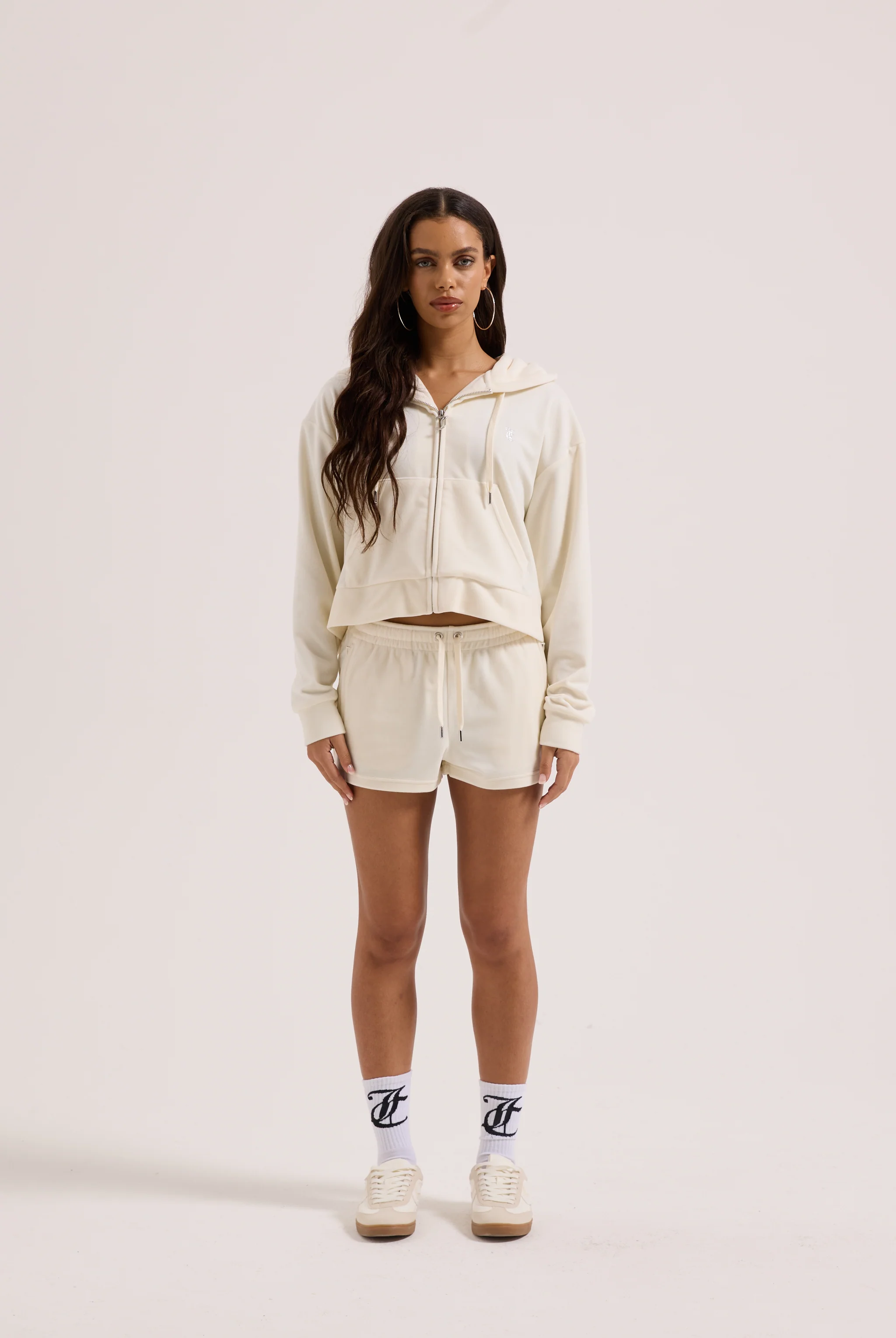 CREAM OUTLINE DIAMANTÉ OVERSIZED CROPPED HOODIE - Image 5