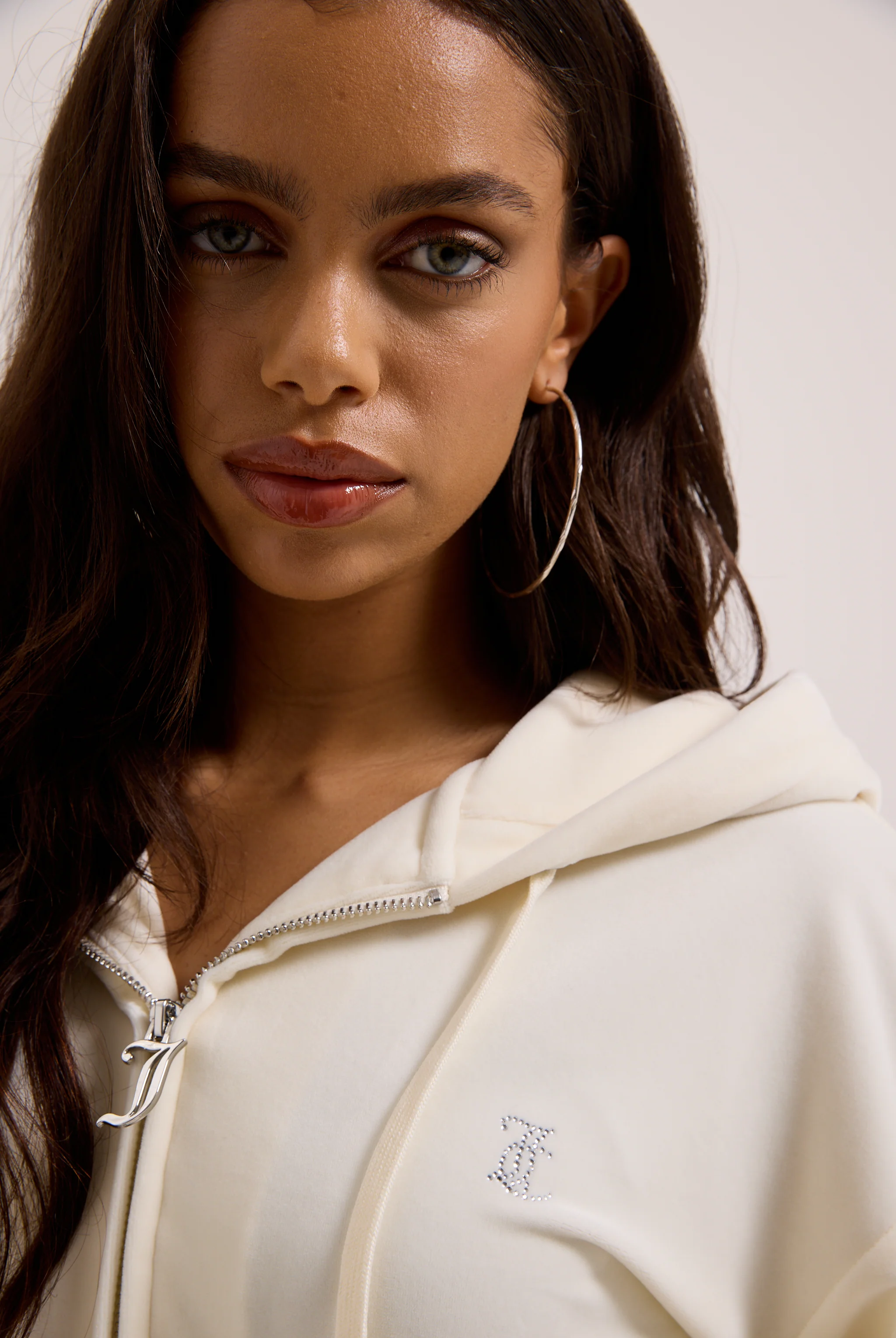 CREAM OUTLINE DIAMANTÉ OVERSIZED CROPPED HOODIE - Image 7