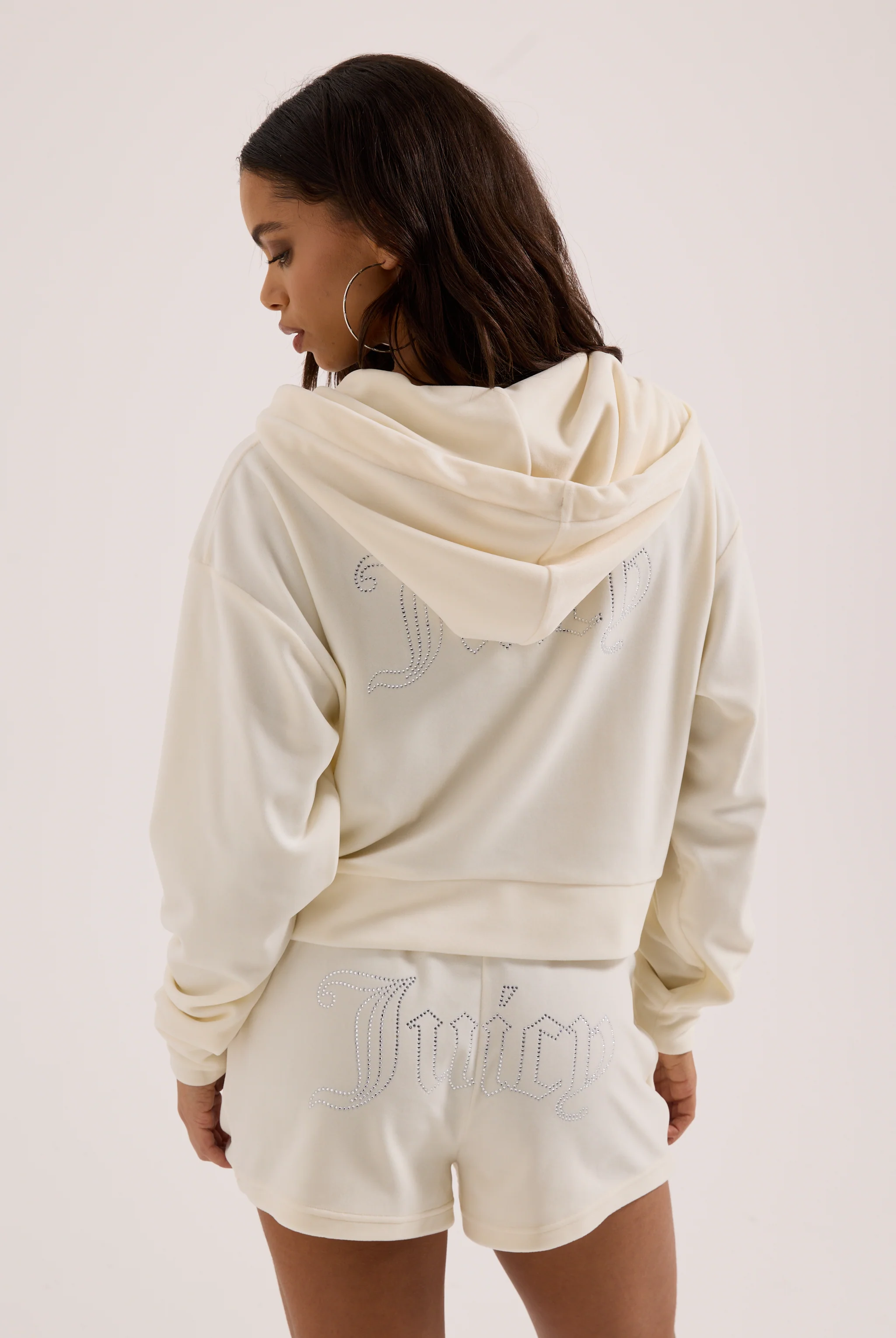 CREAM OUTLINE DIAMANTÉ OVERSIZED CROPPED HOODIE - Image 8