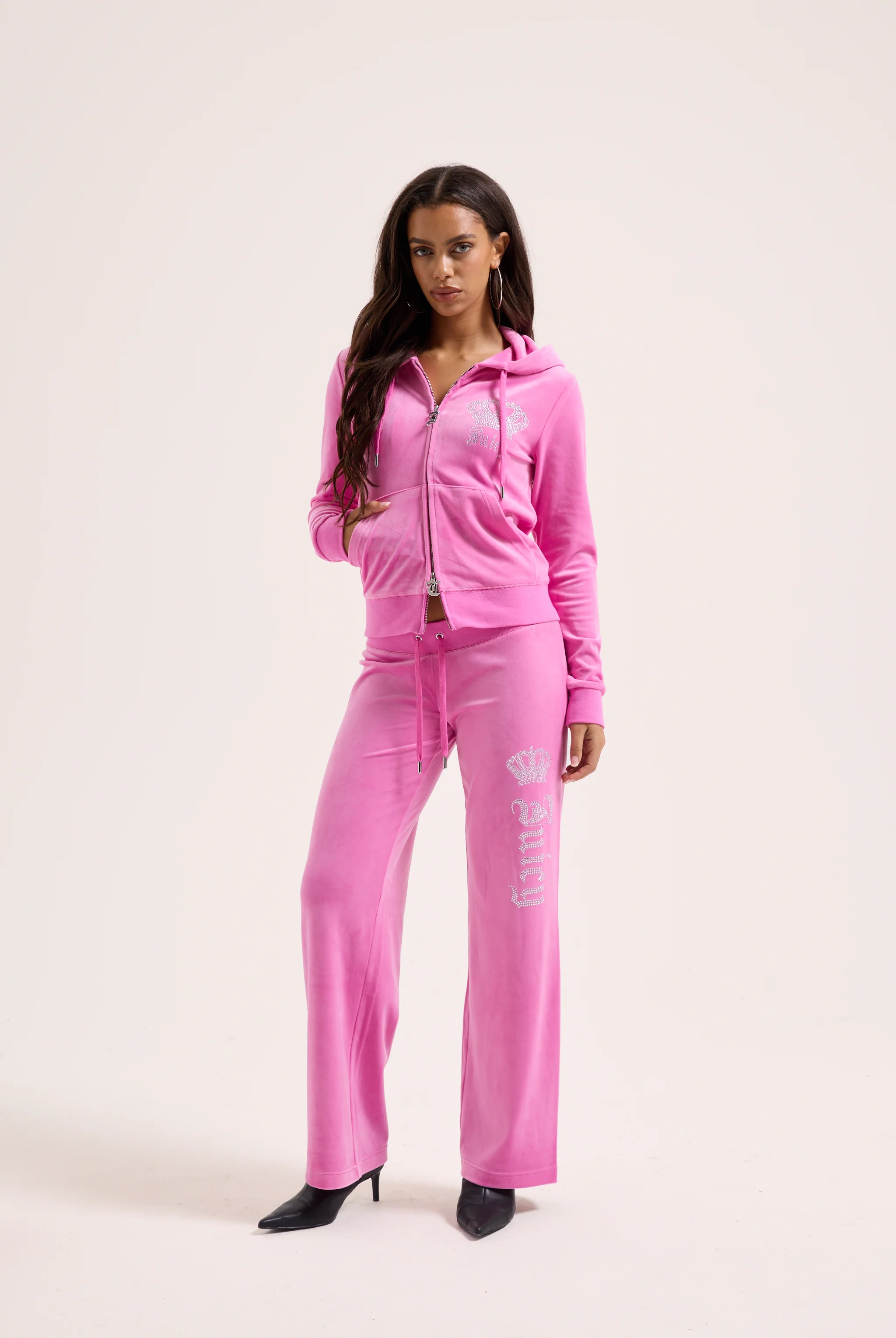 SUPER PINK DIAMANTÉ CROWN OG STRAIGHT LOW RISE VELOUR BOTTOMS - Image 6