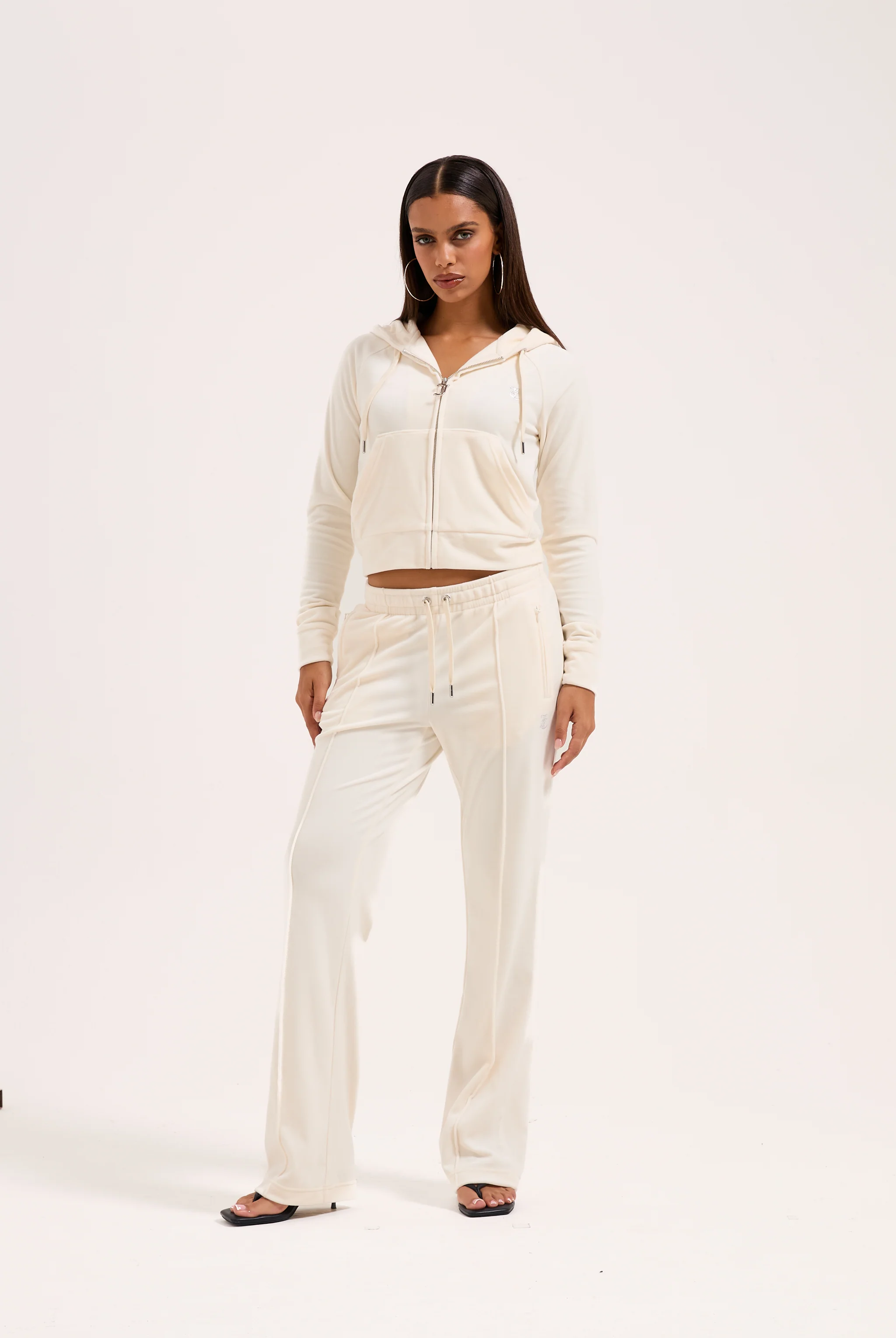 CREAM VELOUR OUTLINE DIAMANTÉ TRACKSUIT BOTTOM - Image 5