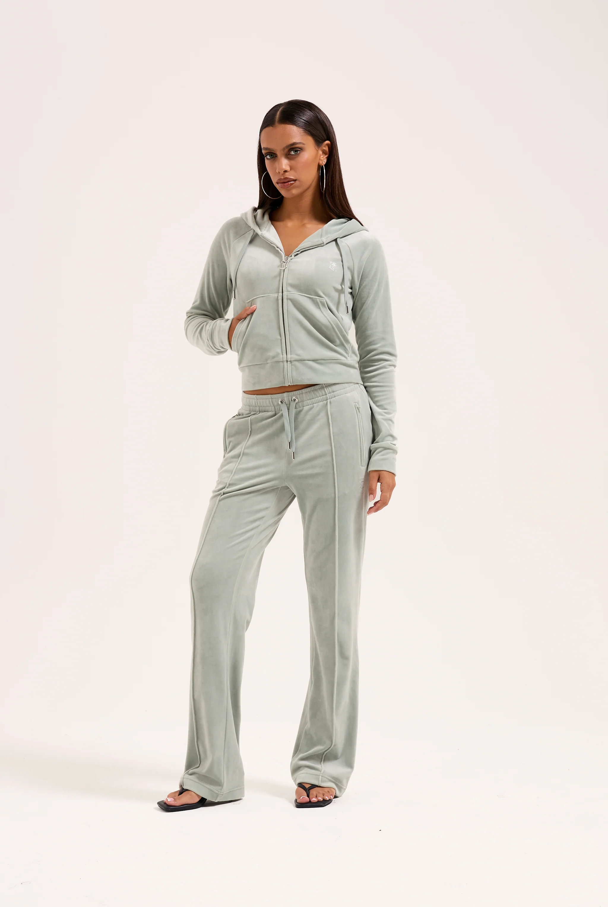 PURITAN GREY VELOUR OUTLINE DIAMANTÉ TRACKSUIT BOTTOM - Image 3