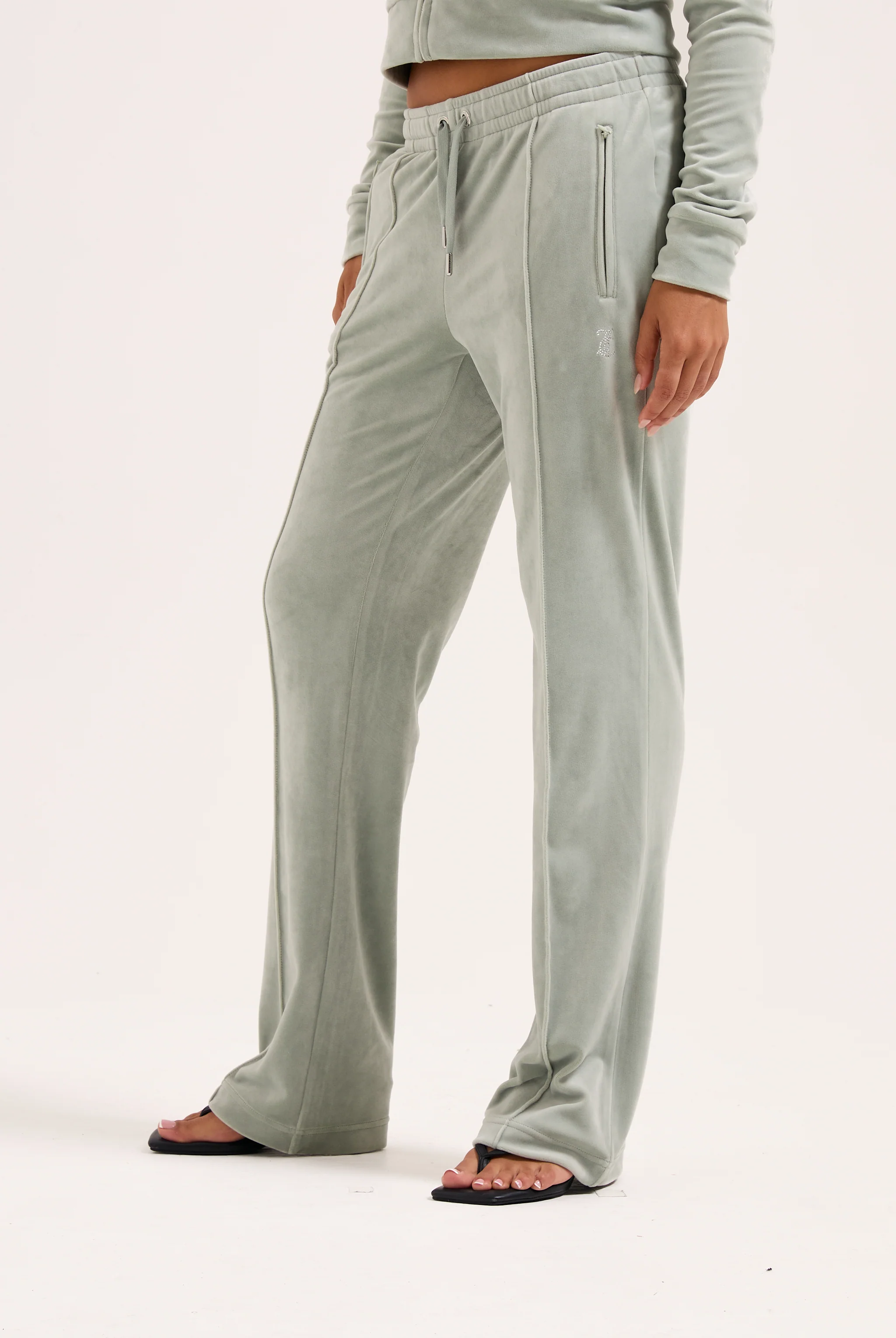 PURITAN GREY VELOUR OUTLINE DIAMANTÉ TRACKSUIT BOTTOM - Image 5