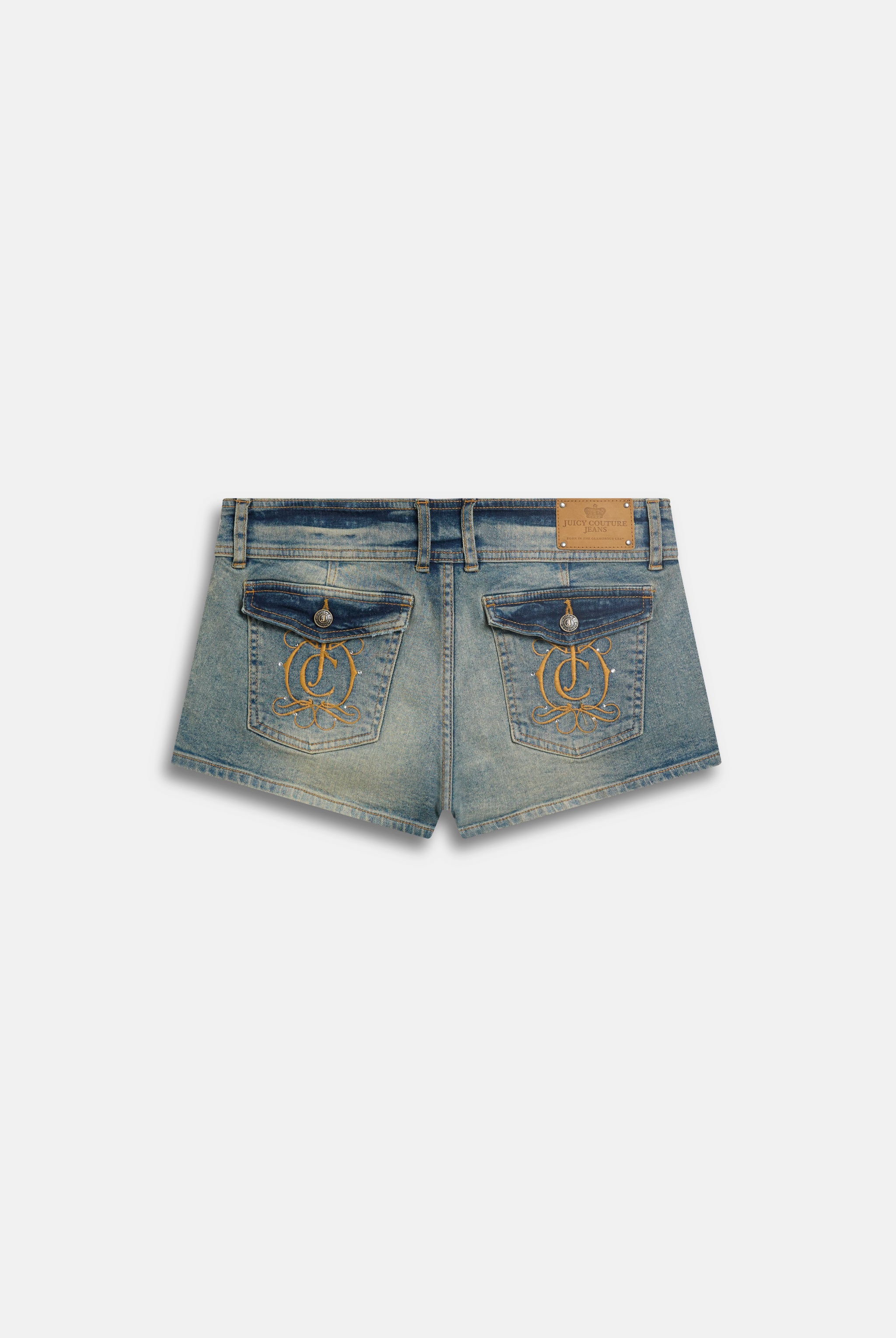 VINTAGE WASH CREST BOOTY DENIM SHORTS - Image 3