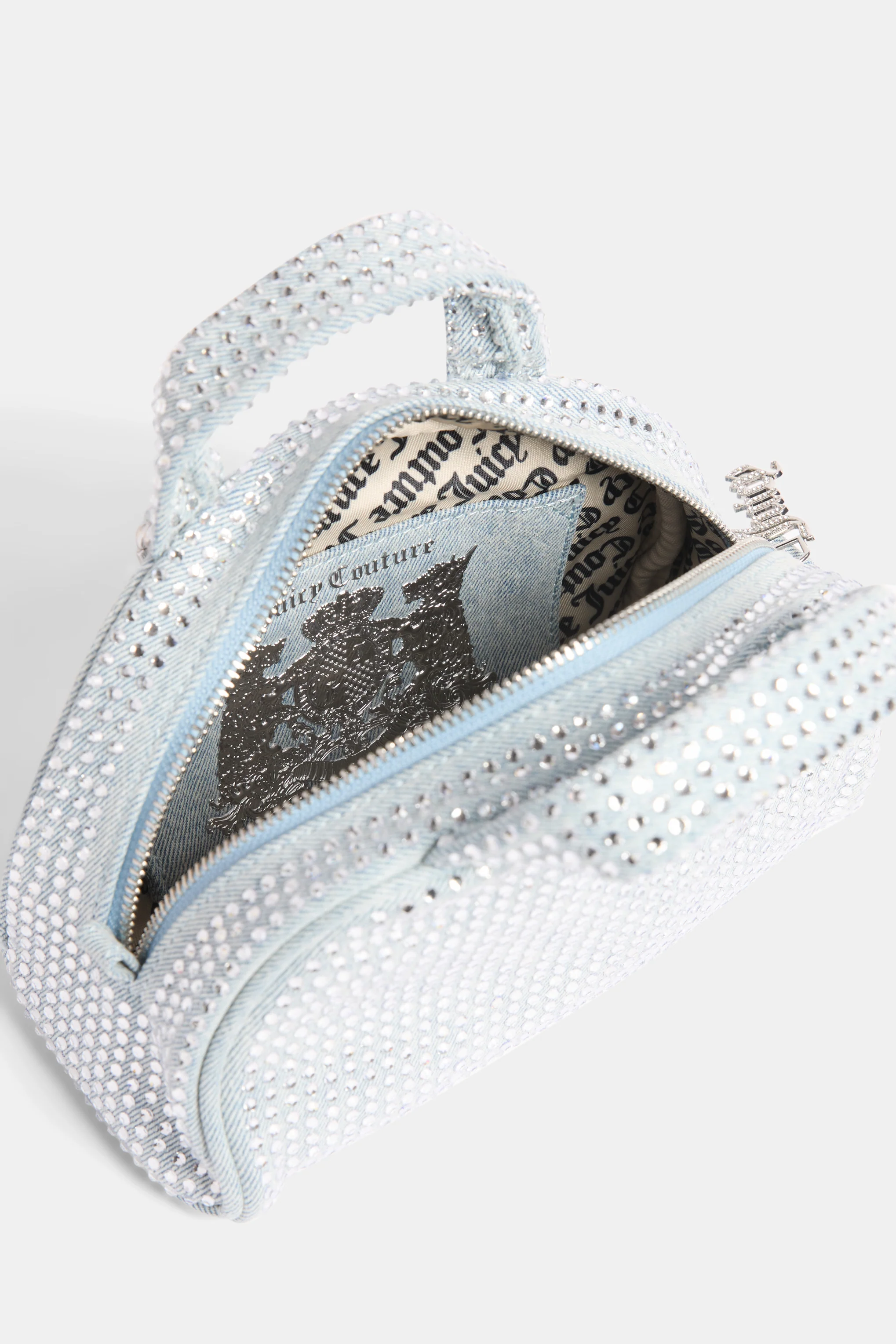 WASHED BLUE DENIM & DIAMANTÉ BOWLING HANDBAG - Image 4