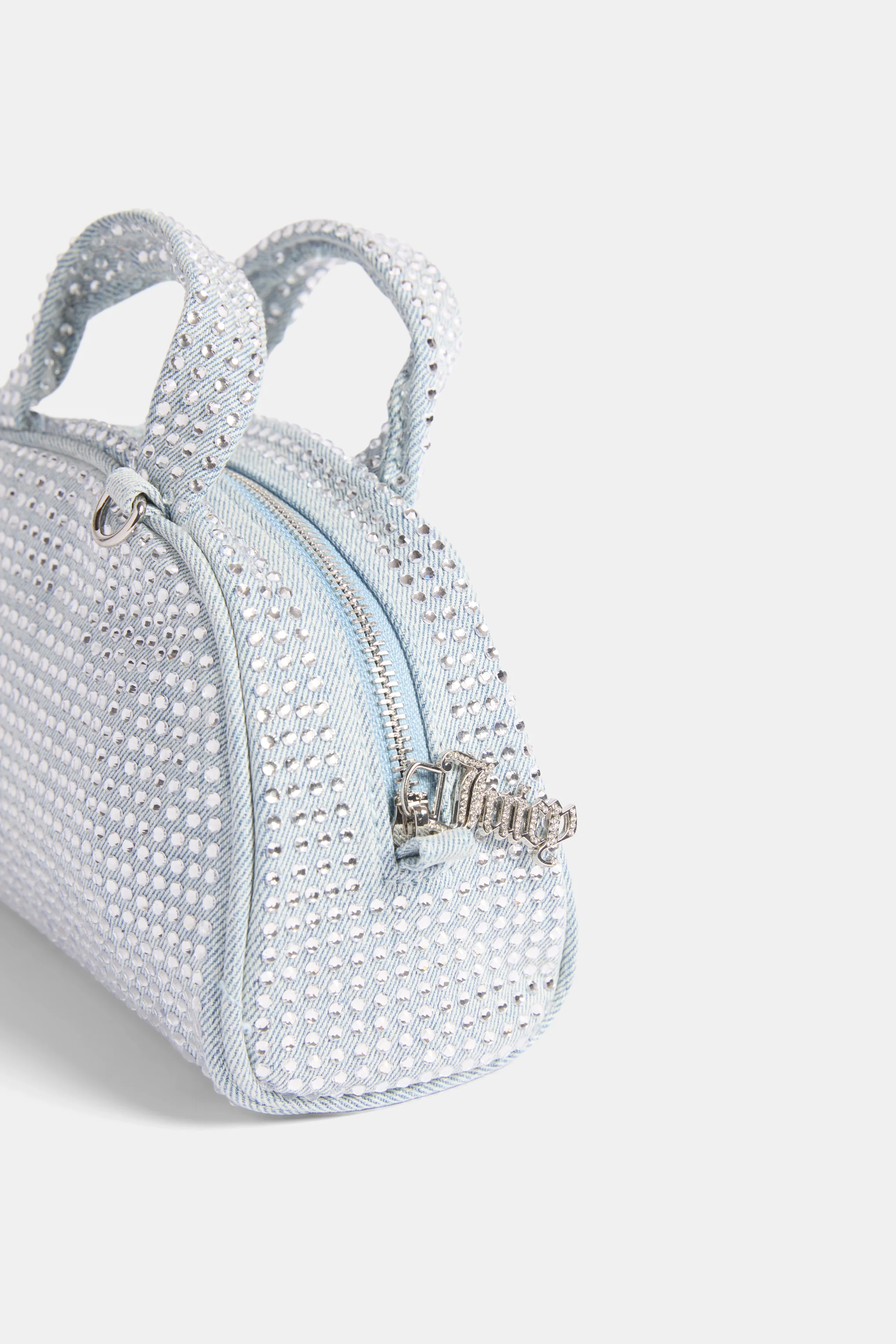 WASHED BLUE DENIM & DIAMANTÉ BOWLING HANDBAG - Image 6